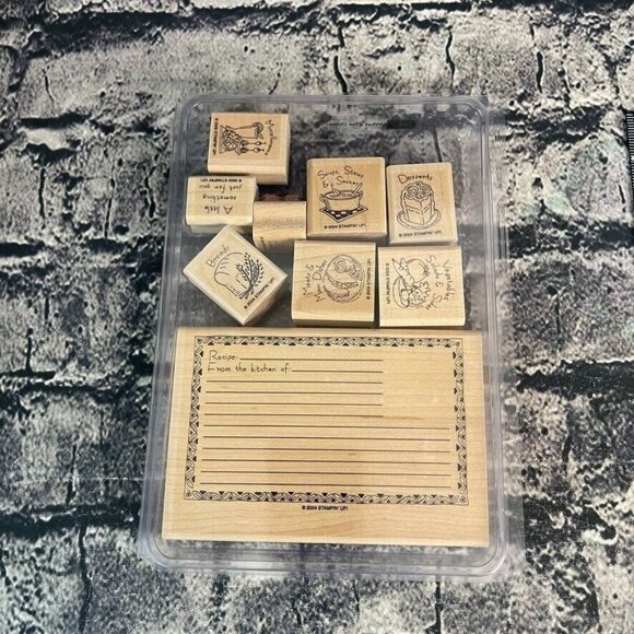 Stampin’ UP! WHAT'S FOR DINNER 9 Wood Mounted Rubber Stamps Recipe Card Bread - Picture 1 of 6